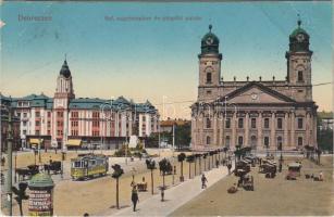 Debrecen, Református nagytemplom, püspöki palota, Biztosító, villamos, Bottó Kornél üzlete (EB)