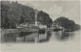 Siófok, Kikötő, Baross és Helka gőzös; Schwarcz Bernát kiadása