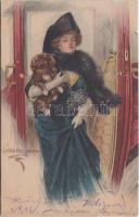 'Favored by fortune' Lady with dog, Paul Heckscher Imp. No. 302-1. s: Lester Ralph (small tear)