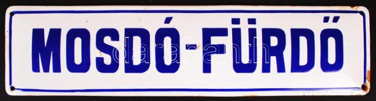 Mosdó-fürdő feliratú zománcozott fém tábla, 40x11 cm