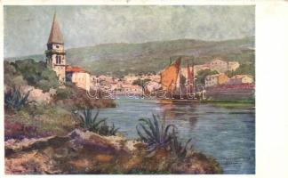 Veli Losinj, Lussingrande; port, sailing boat B.K.W.I. 264-28 artist signed