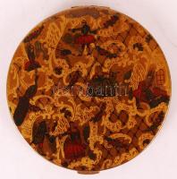 Régi festett fém púdertartó, d: 9 cm