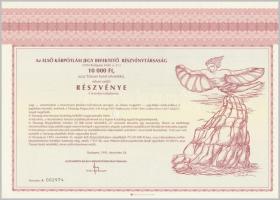 Budapest 1992. "Kontrax Irodatechnika Részvénytársaság" 1000Ft értékű részvénye, szelvénye...