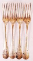 4 db ezüst (Ag.) monogramos villa, jelzett, mesterjeggyel, nettó:310 g / Silver forks