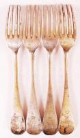 4 db ezüst (Ag.) monogramos villa, jelzett, mesterjeggyel, nettó:310 g / Silver forks