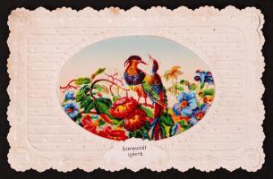 cca 1900 Újévi, csipkés, litho üdvözlő kártya / New year greeting card