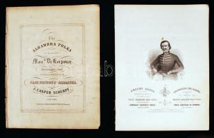 cca 1830 Komonkay Korponay Mária művei. 3 db kotta, egyik litho képes címlappal. Amerikai kiadások. /  cca 1830 Musical notes. Issued in US. One with litho cover
