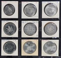 34db-os ezüst fémpénz tétel (2db kivételével) ausztrál, bahamai, bahreini, bermudai, brazil és canad...