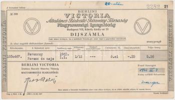 Budapest 1942. "Berlini Victoria Általános Biztosító Részvénytársaság Magyarországi Igazgatóság" díjszámla T:III