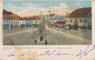 Nagyszombat, Ferenc József tér, Nagy Lajos utca / square, street, shops (EK)