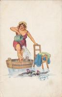 Bathing woman, humour, B.K.W.I. 668-2. s: Schönpflug (small tear)