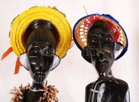 Afrikai pár, faragott fa, kézzel festett részekkel, jó állapotban, m:97 (2×) cm!!!