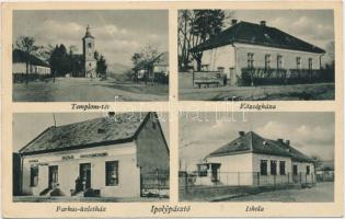 Ipolypásztó, Templom tér, Községáhza, Farkas vegyeskereskedése, iskola, kiadja Farkas Lászlóné / square, town hall, shop, school (Rb)