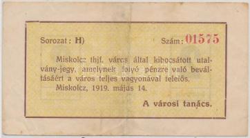 Miskolc 1919. május 14. 2K városi szükségpénz T:III