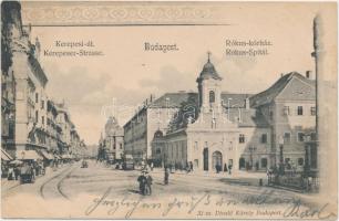 Budapest VIII. Rákóczi út (Kerepesi út) Rókus kórház, villamos, kiadja Divald Károly (b)