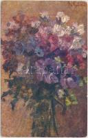 9 db RÉGI motívum lap pár lithoval; virág / 9 old motive cards with some litho; flower