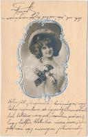 6 db RÉGI motívum lap (F. Manger); művész, hölgy / 6 old motive cards (F. Manger); art, lady