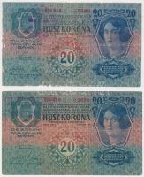 1913. 20K (2x) magyar felülbélyegzésekkel T:III,III-