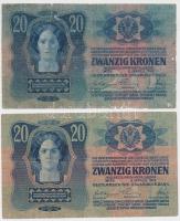 1913. 20K (2x) magyar felülbélyegzésekkel T:III,III-