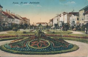 Kassa, Fő utca, park / Main street, park, shops (b)