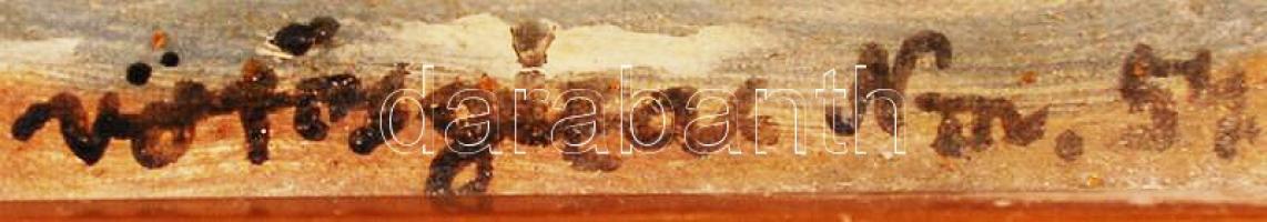 Vörös Géza (1897-1957): Nagymaros 1954. Olaj, karton, jelzett, üvegezett keretben, 38×49 cm