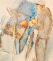 Antal Irén (1903-1999): Guberáló. Akvarell, papír, jelzett, üvegezett keretben, 21×24 cm