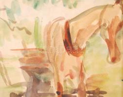 Antal Irén (1903-1999): Lovaskocsi. Akvarell, papír, jelzett, üvegezett keretben, 26×24 cm