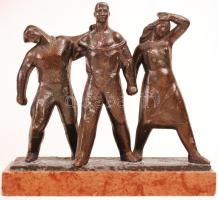 Olcsai Kiss Zoltán (1895-1981): Mártírok. Bronzírózott fém, jelzett, márvány talapzaton, m:21 cm, h:20 cm