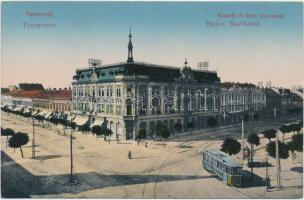 Temesvár, Kossuth és Bem utca sarok, villamos / street corner, tram