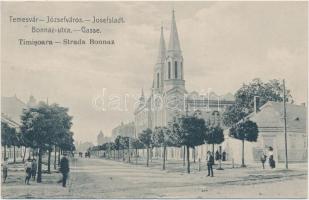 Temesvár, Józsefváros, Bonnaz utca, templom / street, church