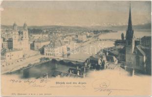 Zürich, Alpen / Alps, bridge, So. Stpl (EK)