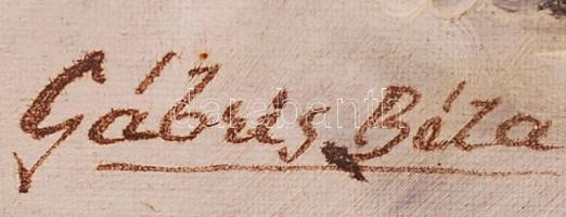 Gábris Béla: Téli erdő a pataknál. Olaj, vászon, jelzett, antik sérült keretben, 50×60 cm