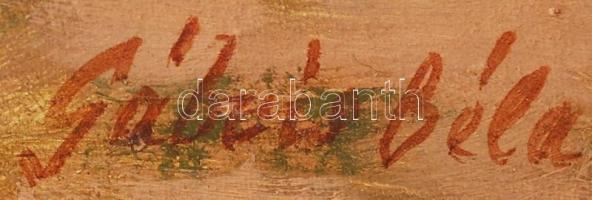 Gábris Béla: Ház a Balaton partnál. Olaj, vászon, jelzett, antik sérült keretben, 40×50 cm