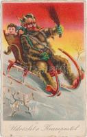 Sleighing Krampus, children, litho (EK)