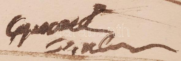 Olvashatatlan jelzéssel: Ölelkező. Tus, papír, üvegezett keretben, 28×39 cm