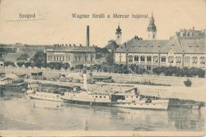 Szeged, Wagner fürdő a Mercur gőzhajóval (ázott / wet damage)