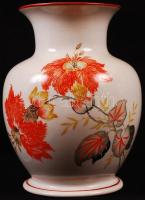 Hollóházi matricás virágmintás porcelán váza, mázhibával, jelzett, m: 20 cm