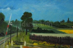 Csáki jelzéssel: Tájkép sorompóval. Olaj, karton, 35×35 cm