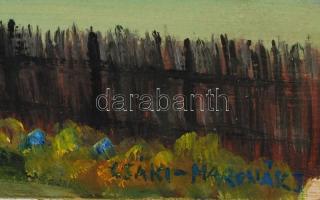 Csáki jelzéssel: Tájkép sorompóval. Olaj, karton, 35×35 cm