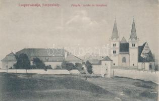 Szepeshely, Szepesváralja; Püspöki palota és templom; Vozári Rezső kiadása / episcopal palace, church (ázott sarok / wet corner)