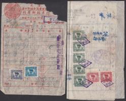 Kínai Népköztársaság 1950-1951 2 db számla illetékbélyegekkel