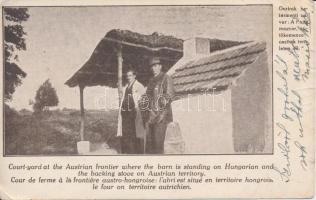 Osztrák-magyar határ, ahol a pajta magyar, a kemence osztrák területen áll / Austrian-Hungarian border, the band standing on Hungarian and the backing stove on Austrian territory (fa)