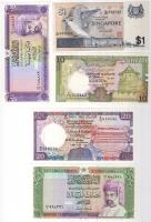 Modern bankjegytétel Guinea-Bissau 50P+100P+500P+1000P, Oman 200P+1/2R, Sri Lanka 10R+20R, Szingapúr...