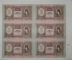1943. 1000P "Szálasi" teljes ívben (6db) illesztőkeresztekkel az oldalán kiadási dátummal T:I