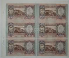 1943. 1000P "Szálasi" teljes ívben (6db) illesztőkeresztekkel az oldalán kiadási dátummal ...