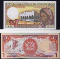 Modern bankjegytétel Biafra 1Font, Ny-Afrikai Államok 500Fr (2x), Komori szigetek 500Fr, Trinidad&Tobago 1$ T:I T:I