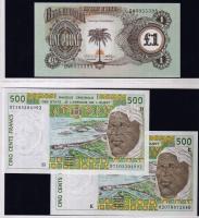 Modern bankjegytétel Biafra 1Font, Ny-Afrikai Államok 500Fr (2x), Komori szigetek 500Fr, Trinidad&am...