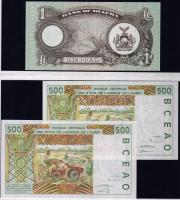 Modern bankjegytétel Biafra 1Font, Ny-Afrikai Államok 500Fr (2x), Komori szigetek 500Fr, Trinidad&am...