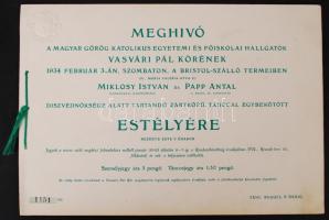 1934 Meghívó a Magyar Görög Katolikus Egyetemi és Főiskolai Hallgatók Vasvári Pál körének estélyére