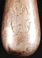 Ezüst (Ag.) tortakés, jelzett (félhold, dianás), monogramos, h:29 cm, nettó:130 g